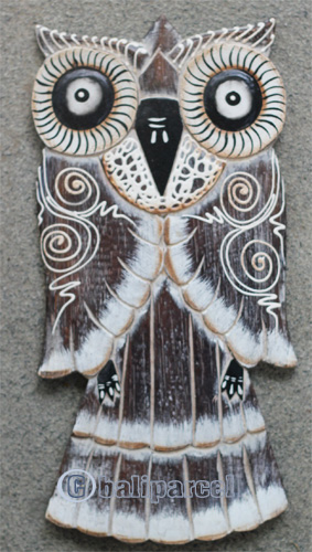 Wooden Wallhanging Owl With Painted, Handmade From Albesia Wood