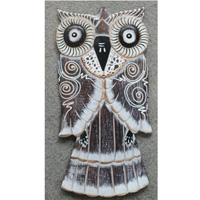 Wooden Wallhanging Owl With Painted, Handmade From Albesia Wood
