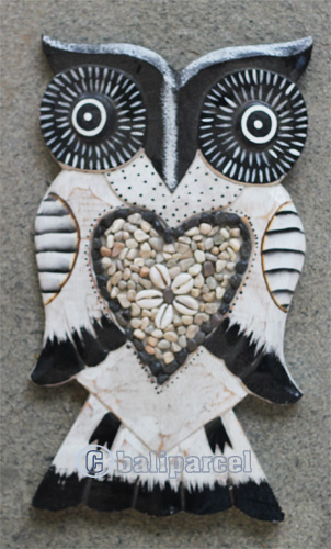 Wooden Wallhanging Owl With Painted, Handmade From Albesia Wood