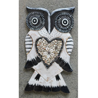 Wooden Wallhanging Owl With Painted, Handmade From Albesia Wood