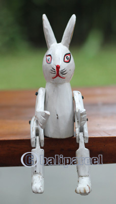 Wooden Rabbit With Painted, Handmade From Albesia Wood