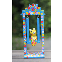 Wooden Cat With Painted, Handmade From Albesia Wood