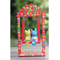 Wooden Cat With Painted, Handmade From Albesia Wood