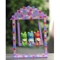 Wooden Cat With Painted, Handmade From Albesia Wood