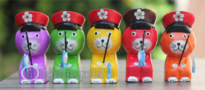 Wooden Cat With Painted, Handmade From Albesia Wood
