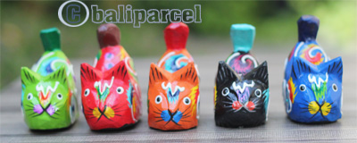 Wooden Cat With Painted, Handmade From Albesia Wood