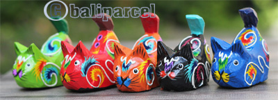 Wooden Cat With Painted, Handmade From Albesia Wood
