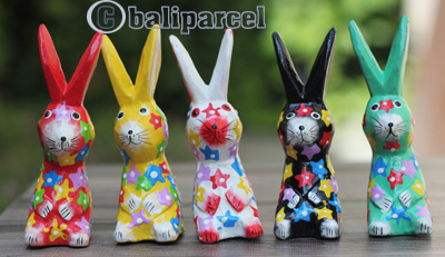 Wooden Rabbit With Painted, Handmade From Albesia Wood