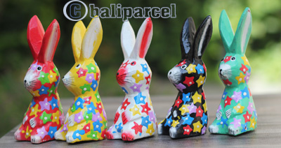 Wooden Rabbit With Painted, Handmade From Albesia Wood