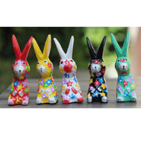 Wooden Rabbit With Painted, Handmade From Albesia Wood