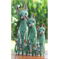 Wooden Cat Set Of 3 With Painted, Handmade From Albesia Wood