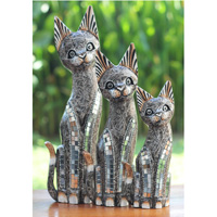 Wooden Cat Set Of 3 With Painted, Handmade From Albesia Wood