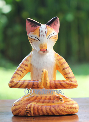 Wooden Cat With Painted, Handmade From Albesia Wood
