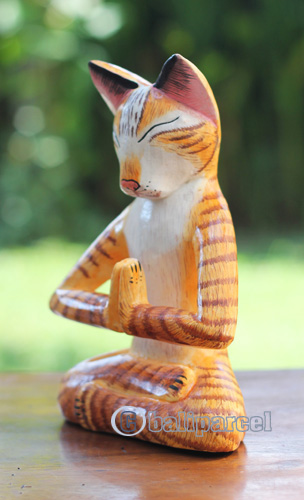 Wooden Cat With Painted, Handmade From Albesia Wood