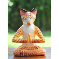 Wooden Cat With Painted, Handmade From Albesia Wood