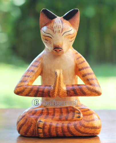 Wooden Cat With Painted, Handmade From Albesia Wood