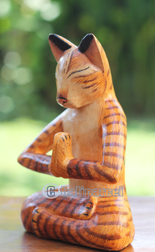 Wooden Cat With Painted, Handmade From Albesia Wood