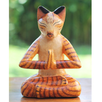 Wooden Cat With Painted, Handmade From Albesia Wood