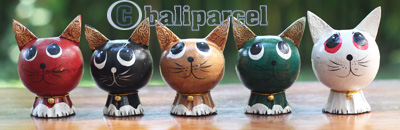 Wooden Cat With Painted, Handmade From Albesia Wood