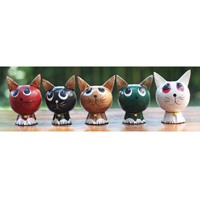 Wooden Cat With Painted, Handmade From Albesia Wood