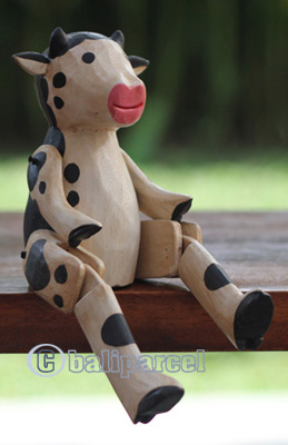 Wooden Cow With Painted, Handmade From Albesia Wood