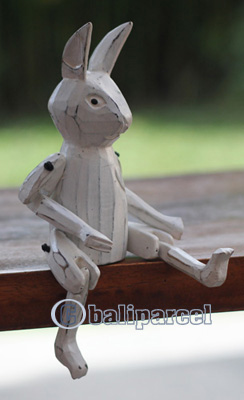 Wooden Rabbit With Painted, Handmade From Albesia Wood