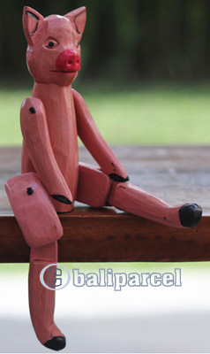 Wooden Pig With Painted, Handmade From Albesia Wood