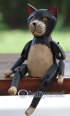 Wooden Cat With Painted, Handmade From Albesia Wood