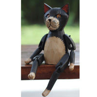 Wooden Cat With Painted, Handmade From Albesia Wood