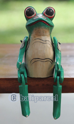 Wooden Frog With Painted, Handmade From Albesia Wood