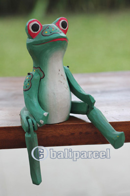 Wooden Frog With Painted, Handmade From Albesia Wood