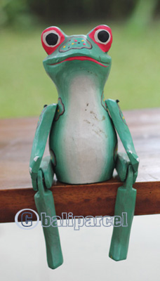 Wooden Frog With Painted, Handmade From Albesia Wood