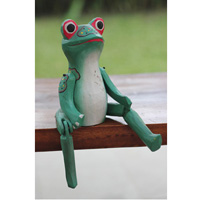 Wooden Frog With Painted, Handmade From Albesia Wood