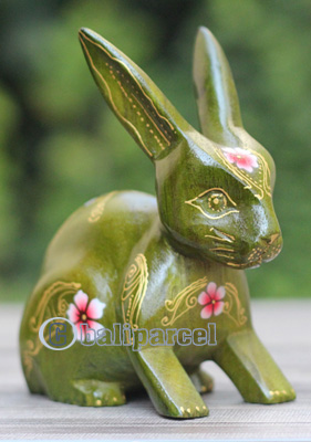 Wooden Rabbit With Painted, Handmade From Albesia Wood