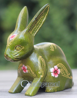 Wooden Rabbit With Painted, Handmade From Albesia Wood