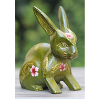 Wooden Rabbit With Painted, Handmade From Albesia Wood