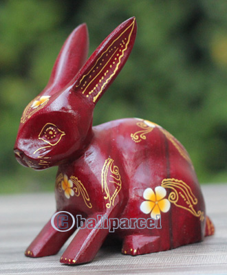 Wooden Rabbit With Painted, Handmade From Albesia Wood