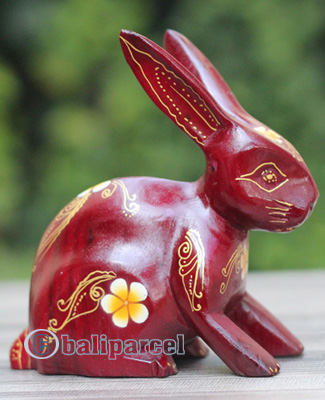 Wooden Rabbit With Painted, Handmade From Albesia Wood