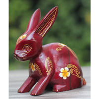 Wooden Rabbit With Painted, Handmade From Albesia Wood