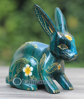 Wooden Rabbit With Painted, Handmade From Albesia Wood