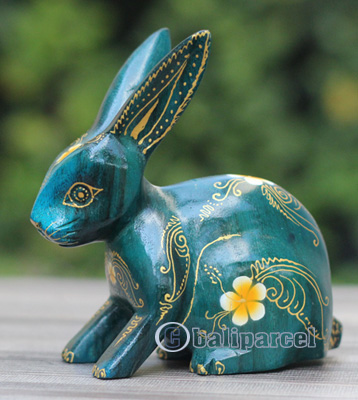 Wooden Rabbit With Painted, Handmade From Albesia Wood