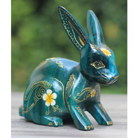 Wooden Rabbit With Painted, Handmade From Albesia Wood