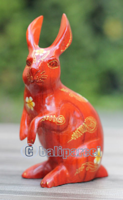 Wooden Rabbit With Painted, Handmade From Albesia Wood
