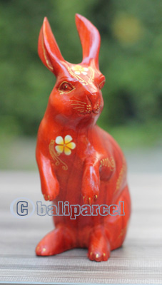 Wooden Rabbit With Painted, Handmade From Albesia Wood