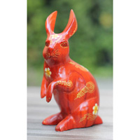 Wooden Rabbit With Painted, Handmade From Albesia Wood