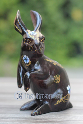 Wooden Rabbit With Painted, Handmade From Albesia Wood