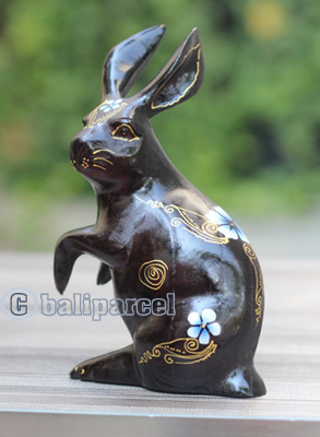 Wooden Rabbit With Painted, Handmade From Albesia Wood