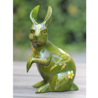 Wooden Rabbit With Painted, Handmade From Albesia Wood