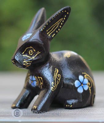 Wooden Rabbit With Painted, Handmade From Albesia Wood