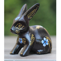 Wooden Rabbit With Painted, Handmade From Albesia Wood
